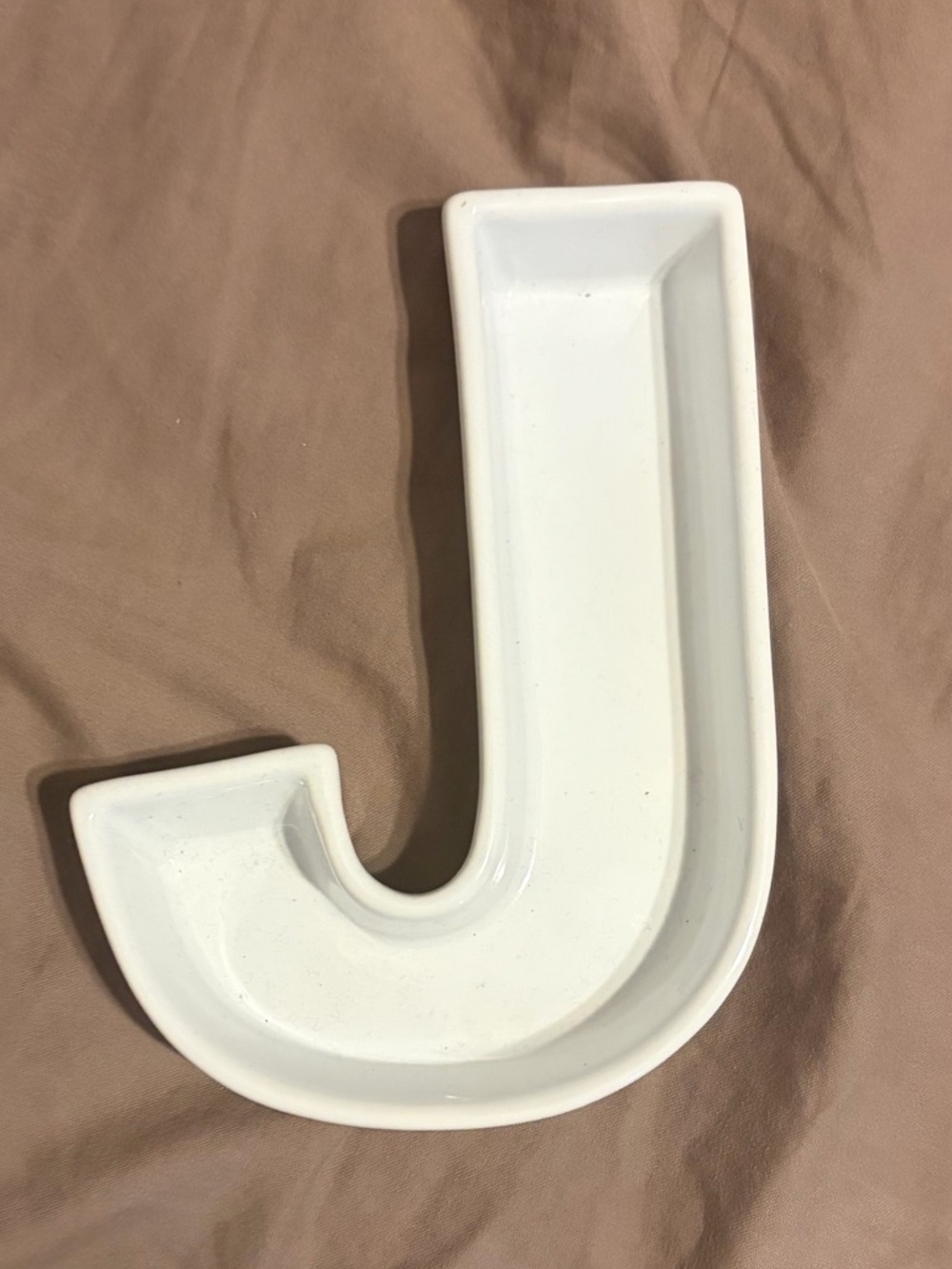 White Ceramic Letter 'J' Dish approximately 5-8 inches Small